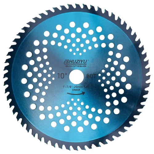 10"-60T. Arbor de 1" con adaptador de arandela de 7/8"-20mm-5/8", cuchilla cortadora de cepillo, cuchilla de malas hierbas. Adecuado para todas las