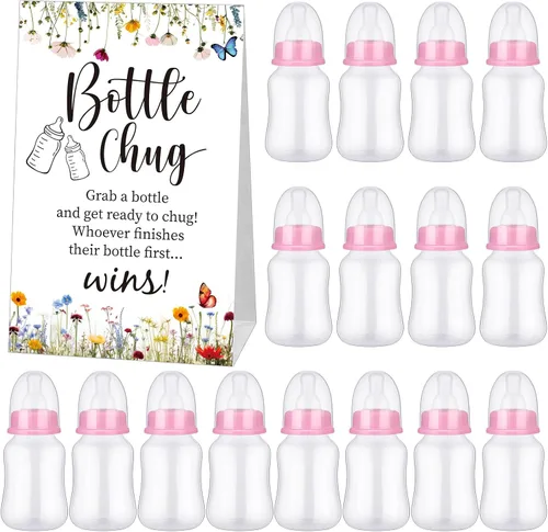 Miniatura 12 de TrelaCo Bottle Chug - Juego de 20 biberones para baby shower, con 1 letrero de papel kraft para revelación de género, suministros de fiesta, regalos