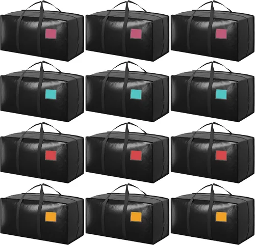 Miniatura 10 de Paquete de 6 bolsas de mudanza con cremallera lateral completamente abierta, extra grandes de 93 L, resistentes al agua, plegables para Negro