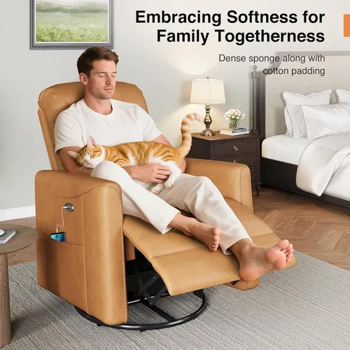 Miniatura 5 de Welzona Mecedora giratoria eléctrica, mecedora giratoria de 360°, mecedora de cuero sintético, silla eléctrica de posición infinita para adultos