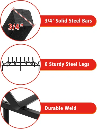 Miniatura 6 de SINGLYFIRE - Soporte para chimenea de 24 pulgadas, rejilla para hoguera, acero sólido, barra de 3/4 pulgadas, soporte para estufa de leña de hierro