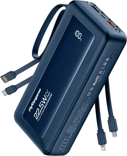 Miniatura 13 de Cargador portátil con cables integrados, batería de 10,000 mAh delgada, carga rápida de 22.5 W, banco de energía con pantalla LED USB C, 6 salidas