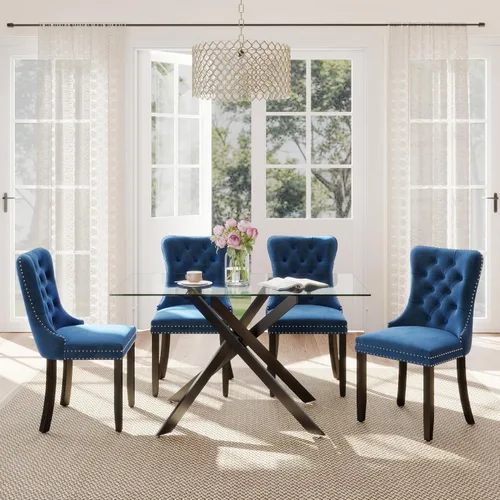Miniatura 34 de Juego de comedor de 3 piezas con superficie de vidrio transparente, juego de comedor cuadrado minimalista moderno de 36'', juego de mesa de cocina