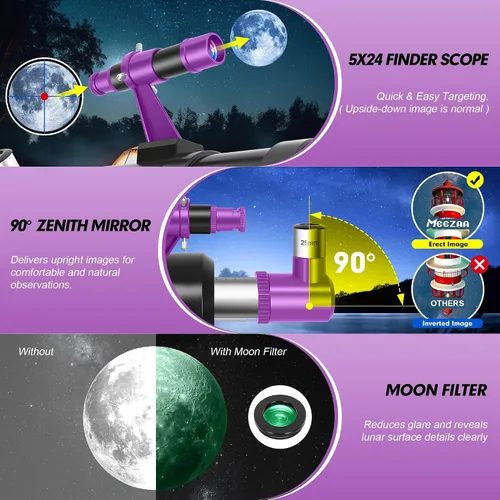 Miniatura 4 de MEEZAA Telescopio, Telescopio para Adultos de Alta Potencia, Apertura de 90mm 550mm Telescopios Refractores Profesionales Portátiles para Niños
