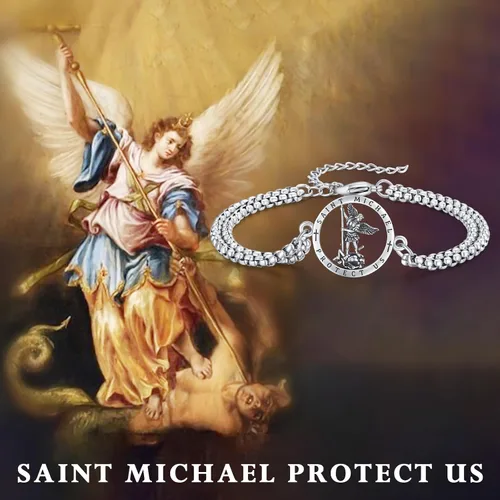 Miniatura 40 de Pulsera unisex de San Miguel/Cristóbal/Benedicto/Jude/José/Guadalupe/Ángel de la Guarda/Santa Muerte Pulsera de plata de ley 925 con cadena de doble