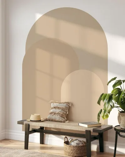 Miniatura 5 de Calcomanía de pared moderna de arco beige arena, adhesivo para pared de arco para despegar y pegar, mural bohemio autoadhesivo extraíble, calcomanía