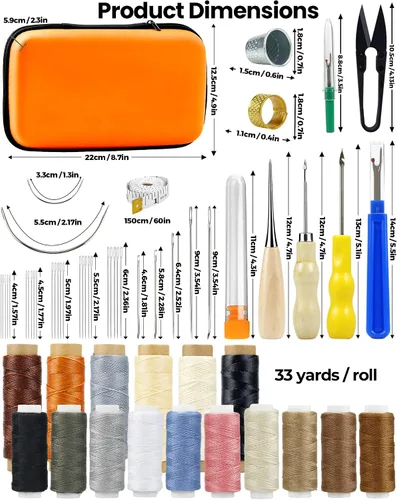 Miniatura 2 de Kit de reparación de tapicería de cuero: PLANTIONAL - Kit de costura de 60 piezas con hilo encerado y de tapicería, aguja de ojo grande, 3 puntas