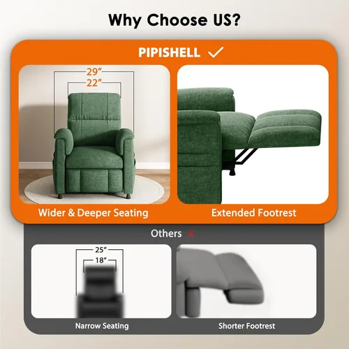 Miniatura 6 de Pipishell Silla reclinable eléctrica para adultos, reclinable eléctrico con control remoto, reclinable/reposapiés ajustable, tela de felpilla, cojín