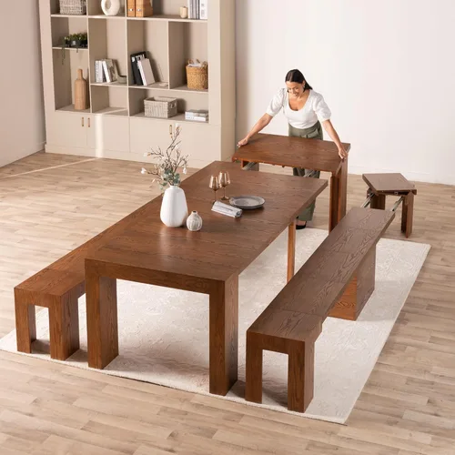 Miniatura 11 de Transformer Table - Mesa de comedor extensible de madera maciza, asientos 2-12, mesa de comedor expandible, muebles que ahorran espacio, muebles