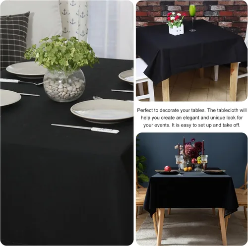 Miniatura 5 de Paquete de 4 manteles cuadrados de mesa de 52 x 52 pulgadas, mantel negro lavable a máquina, tela de poliéster, cubierta de mesa para comedor