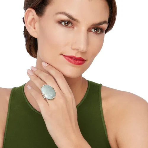 Miniatura 2 de Ross-Simons Anillo de jade en oro de 18 quilates sobre plata esterlina