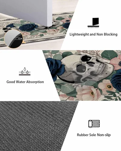 Miniatura 3 de Go-thic - Tapete de baño de Halloween para bañera, antideslizante, de secado rápido y absorbente, de tierra de diatomeas, para fregadero de cocina