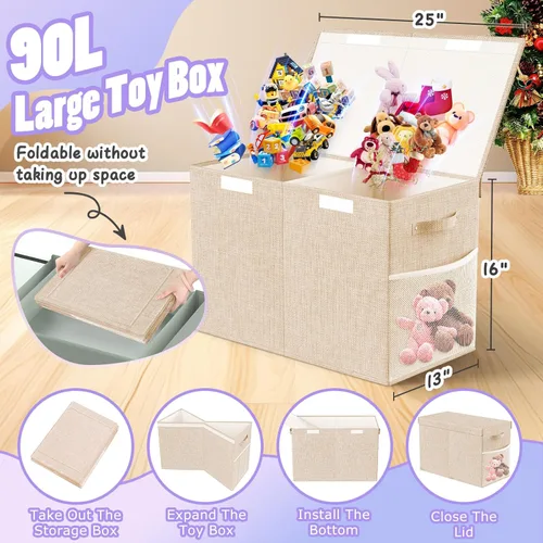 Miniatura 2 de Caja grande de almacenamiento de juguetes con divisor de tapa, organizador de juguetes plegable resistente, cofre organizador, contenedores, cajas