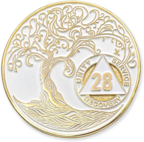 Miniatura 219 de 20 Year Sobriety Mint Twisted Tree of Life - Medallón de recuperación AA chapado en oro, fichas y fichas, color negro