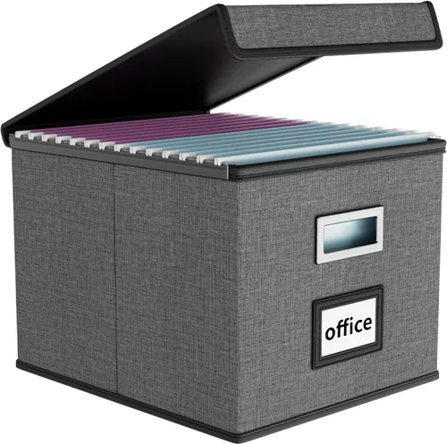 Miniatura 71 de Caja Organizadora de Archivos con Tapa, Caja Organizadora Plegable de Cuero Sintético para Carpetas Colgantes con Rieles de Plástico, Cajas (cuero)