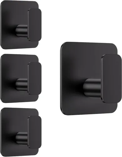 Aikzik Ganchos Negros para Colgar de Servicio Pesado, Ganchos Adhesivos para Ducha, Baño, Cocina, Bata, Toalla, Abrigo, Gancho Impermeable y