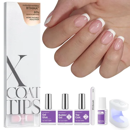 Miniatura 34 de BTArtboxnails XCOATTIPS - Uñas a presión, puntas cortas de almendra con gel de uñas, dúo protector francés, lámpara de uñas, gel suave todo en uno