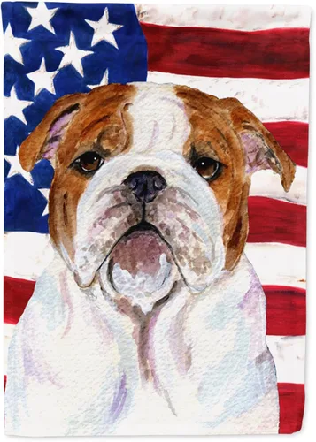 Caroline's Treasures SS4046GF Bandera de Estados Unidos con Bulldog Inglés para jardín, bandera decorativa para patio exterior, patio, parterres,