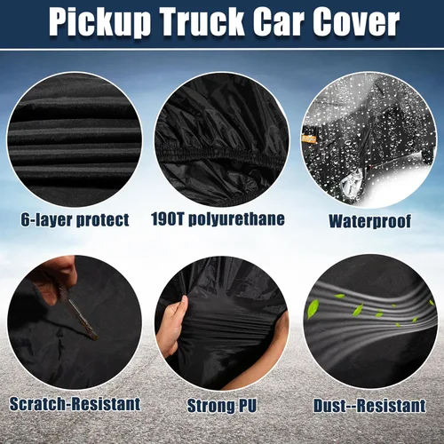 Miniatura 6 de X AUTOHAUX Funda para camioneta Toyota Tacoma Doble Cabina 4P 1,5 m de largo 2005-2021 Protección contra sol, lluvia, polvo, viento y nieve 190T-PU
