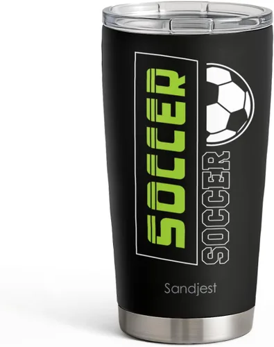 Miniatura 34 de SANDJEST Vaso de baloncesto con aislamiento de acero inoxidable de 20 onzas, taza de café de viaje, vasos deportivos, regalos para amantes