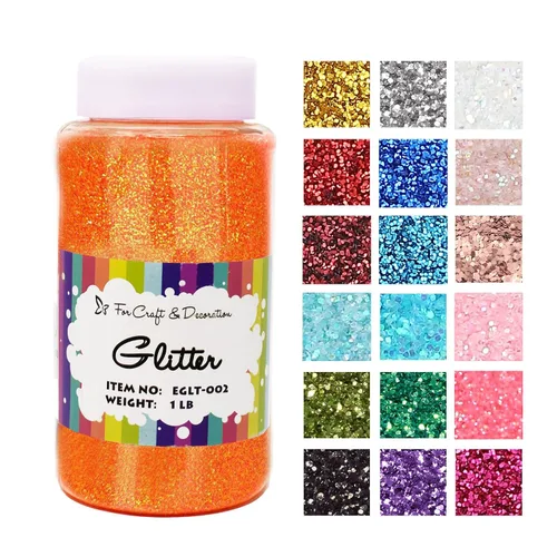 Miniatura 34 de Brillantina gruesa, 18 frascos de colores surtidos para manualidades, cuerpo, maquillaje y purpurina para uñas.
