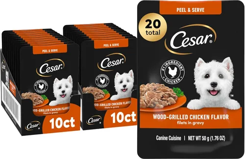 Miniatura 10 de Cesar Filets en Salsa Comida Húmeda para Perros Sabor Pollo Asado, Sabor Filete Mignon y Pollo a la Parrilla Variedades, Comida Húmeda para Perros