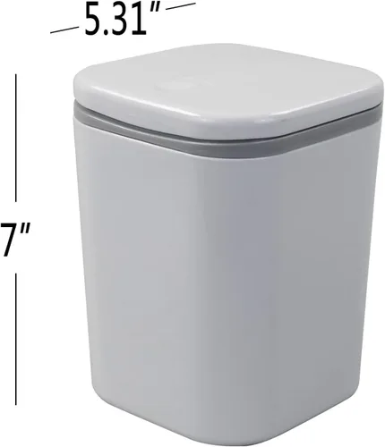 Miniatura 3 de Vababa Cubo de basura pequeño gris de 0.5 galones, mini bote de basura con botón