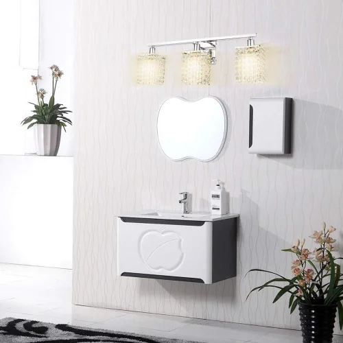 Miniatura 7 de BONLICHT Aplique de pared con gotas de cristal, 3 luces modernas para tocador de baño sobre espejo cromado pulido, lámpara de pared de lujo