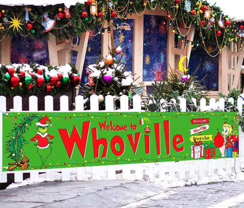 Miniatura 7 de Nepnuser Bandera de Navidad Verde para Valla de Jardín Decoración de Fiesta de Vacaciones de Invierno Navidad Gran Letrero Colgante para Casa Jardín