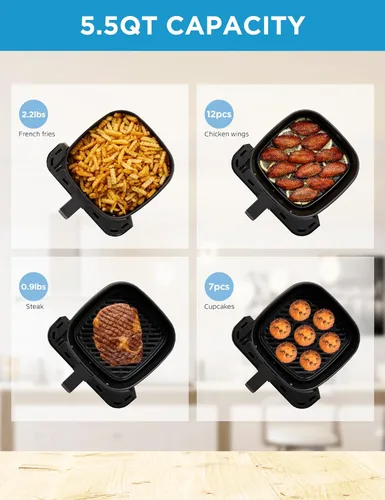 Miniatura 6 de Midea Freidora de aire de 5.5 cuartos de galón con ventana transparente, tecnología Rapid Air, 9 menús preestablecidos para comidas rápidas y Negro