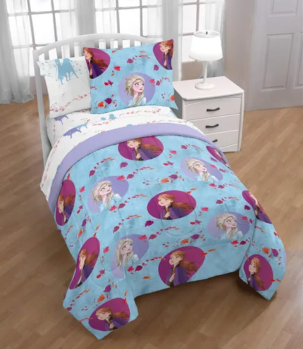 Miniatura 3 de Disney Frozen 2 Sister Dots - Edredón tamaño individual, ropa de cama reversible súper suave para niños, con Elsa y Anna, microfibra resistente a