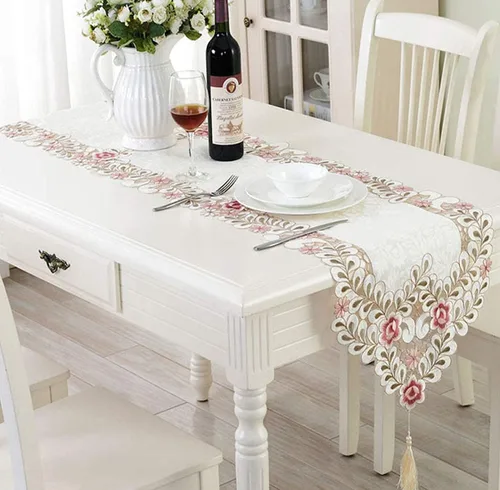 Miniatura 14 de LeLehome - Mantel de encaje bordado con flores color café