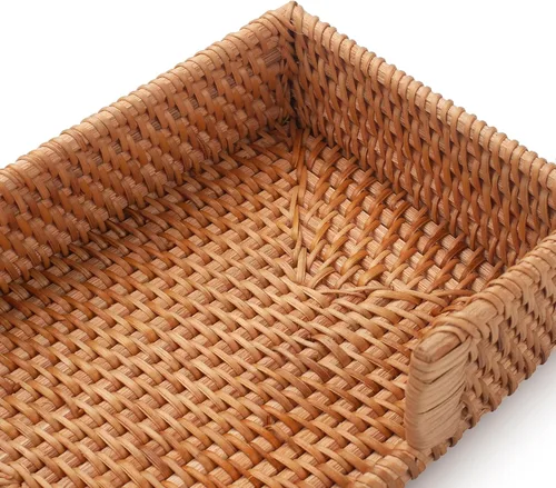 Miniatura 7 de Servilletero de ratán rectangular tejido plano servilleta bandeja para mesas 9.5" x 5.5" x 2" (rectángulo)