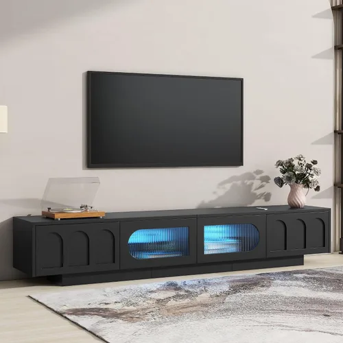 Miniatura 16 de Merax Minimalist 103" Entertainment Wall Unit Set with Overhead Bridge for TVs Up to 75", Modern Large Media Console with Adjustable Shelves, Ample