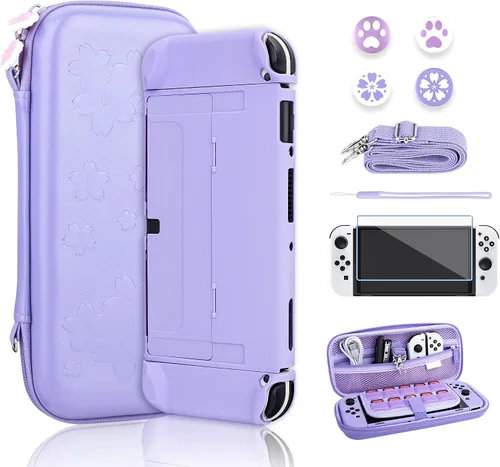 Miniatura 8 de RHOTALL Cute Sakura Carrying Case Set for Nintendo Switch OLED,Pink Flower Accessories Bundle for Switch OLED with Hard Case, Screen Protector, 4