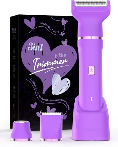 Miniatura 18 de Risina Recortadora de bikini eléctrica para mujer, afeitadora recargable 3 en 1, impermeable, removedor de vello púbico inalámbrico, portátil, sin