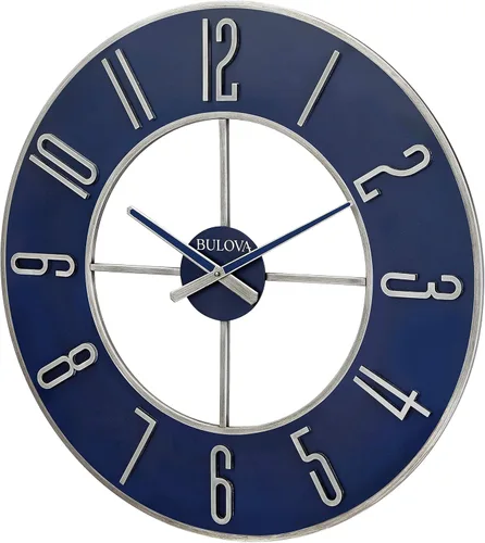Miniatura 2 de Bulova Reloj de pared de gran tamaño de acero azul, modelo C4809, 27 pulgadas de diámetro, elegante acabado plateado y azul, diseño contemporáneo