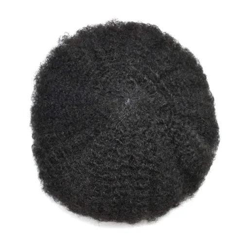 Miniatura 2 de Completo encaje francés Afro Toupee para hombres negros, cabello humano brasileño totalmente transparente, sistema de repuesto afroamericano afro