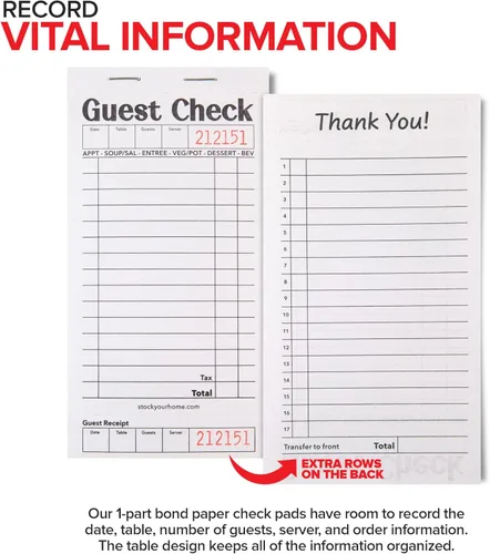 Miniatura 3 de Stock Your Home Libros de cheques de invitados en blanco y negro para servidores (paquete de 20) bloc de notas de servidor, cuaderno de cheques