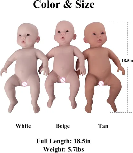 Miniatura 5 de EQAIWUJIE Muñeca Reborn de silicona de 18.5 pulgadas de cuerpo completo de silicona para bebé recién nacido real (marfil, niña de 18.5 pulgadas)