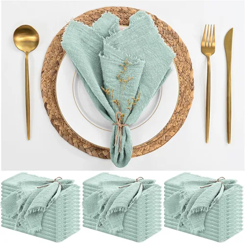 Miniatura 14 de Paquete de 12 servilletas de lino y algodón beige de 16 x 16 pulgadas, hechas a mano con flecos, servilletas de tela suave, lavables y rústicas