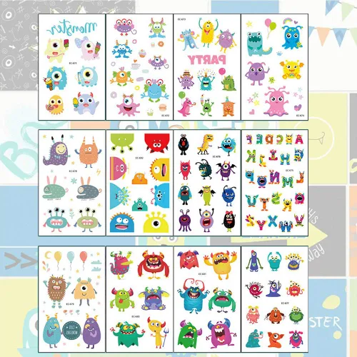 Miniatura 2 de Ooopsi Monster - Tatuajes temporales para niños, más de 120 tatuajes, lindos tatuajes de dibujos animados para niños y niñas, decoración de fiesta