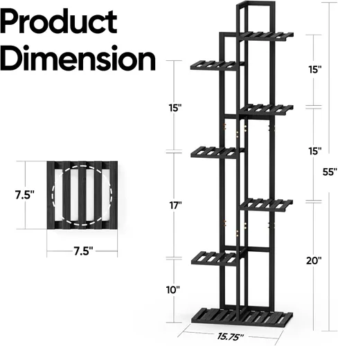 Miniatura 2 de ROSSNY Soporte para Plantas de Interior de 55 Pulgadas de Alto, 7 Niveles 8 Macetas Soporte de Bambú para Plantas de Interior, Soporte de Plantas