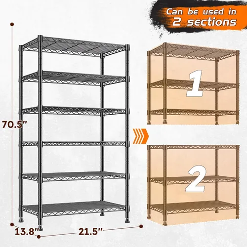 Miniatura 3 de REIBII Estantería de metal de 6 niveles, estantería de alambre resistente de 800 libras con kit antivuelcos, no necesita herramientas, estantes