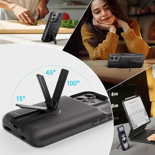 Miniatura 5 de GIN FOXI Funda de batería para iPhone 17, cargador de estuche recargable con soporte de 8500 mAh de carga rápida ultradelgada ligera y potente, caja