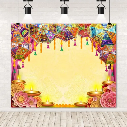 Miniatura 9 de Telón de fondo indio Diwali Pooja para fotografía, 10 x 8 pies, vinilo indio, tradicional, Puja Ganpati Mehndi Diwali, Festival de fotos, decoración