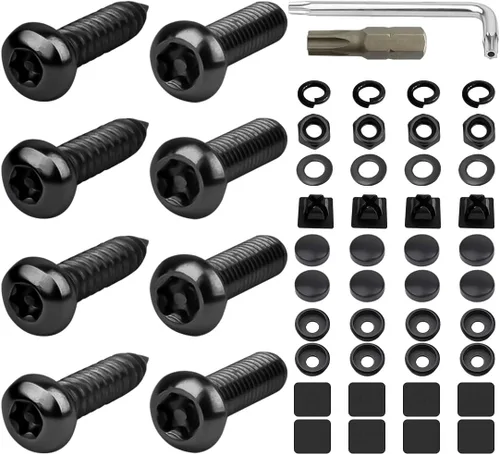 Miniatura 10 de Kit de tornillos para matrícula, cubiertas antirrobo de tornillos para matrícula, tapas de acero inoxidable, tornillos de fijación, tuercas
