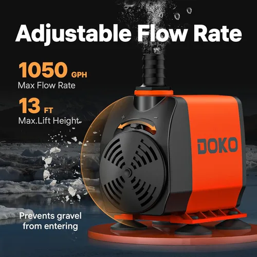 Miniatura 2 de DOKO Bomba de agua sumergible de 1050 GPH, bomba de agua ultra silenciosa de 100 W con elevación de cabeza de 13 pies, cable de alimentación de 6