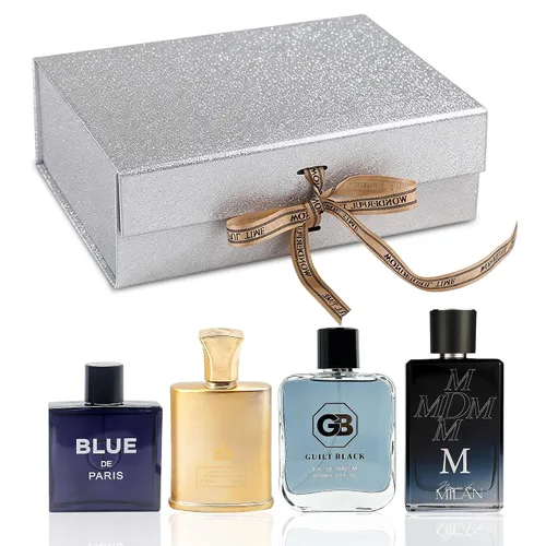 Miniatura 10 de A CENTER Set de regalo de colonia para hombre, 4 x 3.4 onzas líquidas, perfume de lujo con caja de presentación premium, regalo perfecto para el día
