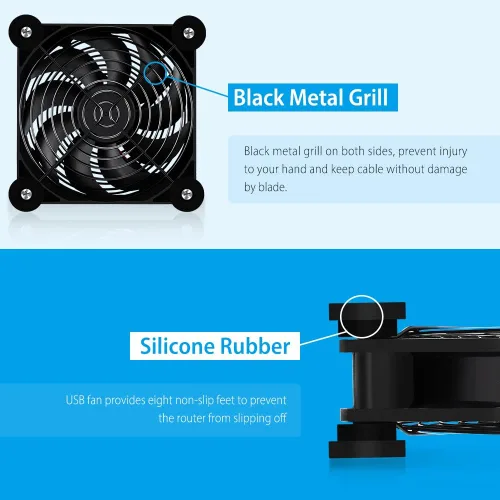 Miniatura 5 de Paquete de 2 rodamientos de doble bola de ventilador USB silencioso de 4.724 in, ventilador USB de 5 V, con controlador de velocidad de 3 grados